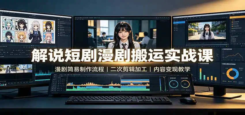 解说短剧漫剧搬运实战课：漫剧简易制作流程，二次剪辑加工，内容变现教学-北极星资源库