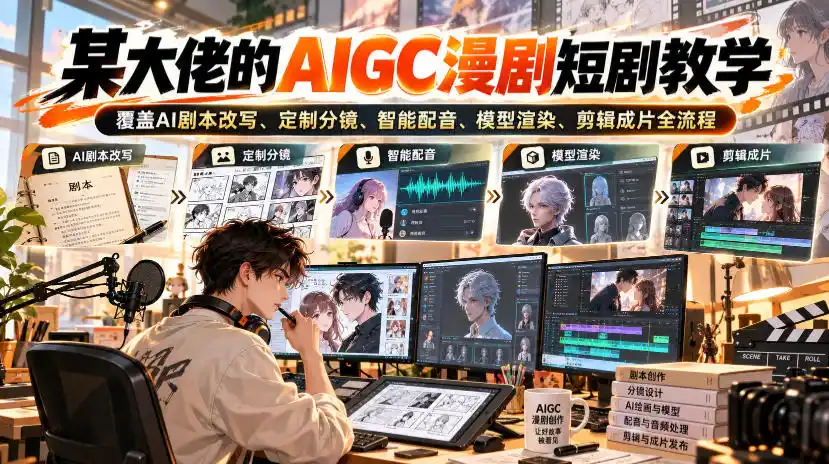 某大佬的AIGC漫剧短剧教学,覆盖AI剧本改写、定制分镜、智能配音、模型渲染、剪辑成片全流程-北极星资源库