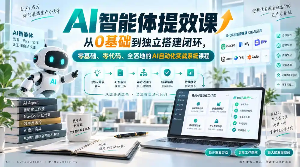AI智能体提效课，从0基础到独立搭建闭环，零基础、零代码、全落地的AI自动化实战系统课程-北极星资源库