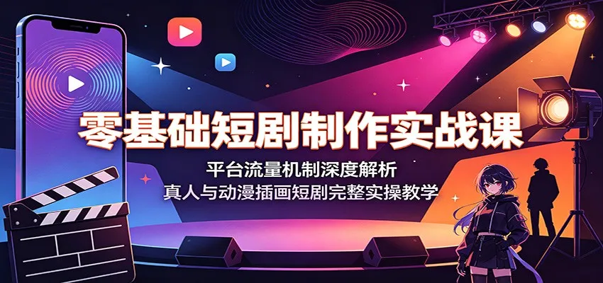 零基础短剧制作实战课：平台流量机制深度解析，真人与动漫插画短剧完整实操教学-北极星资源库