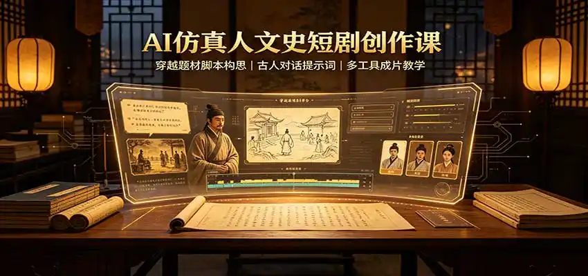 AI仿真人文史短剧创作课：穿越题材脚本构思，古人对话提示词，多工具成片教学-北极星资源库