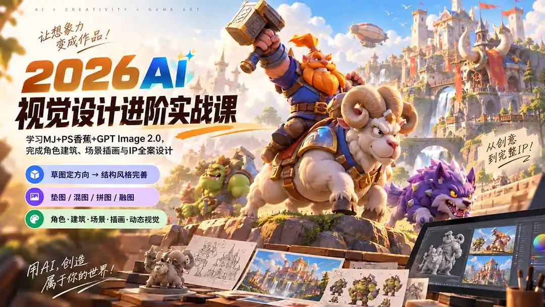 2026AI视觉设计进阶实战课-更新：学习MJ+PS香蕉+GPT Image 2.0，完成角色建筑、场景插画与IP全案设计-北极星资源库