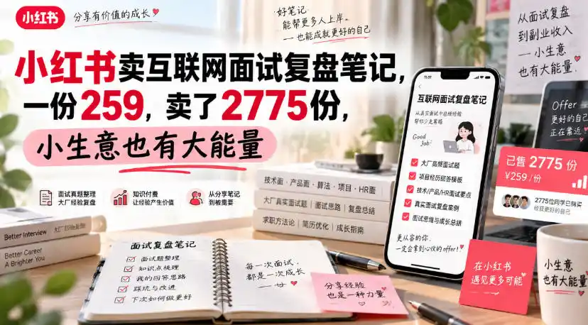 小红书卖互联网面试复盘笔记，一份259，卖了2775份，小生意也有大能量-北极星资源库