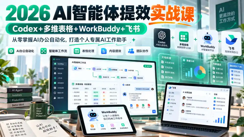2026 AI智能体提效实战课：Codex+多维表格+WorkBuddy+飞书，从零掌握AI办公自动化，打造个人专属AI工作助手-北极星资源库