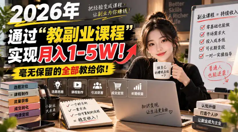 2026年通过“教副业课程”实现月入1-5W！毫无保留的全部教给你！【揭秘】-北极星资源库
