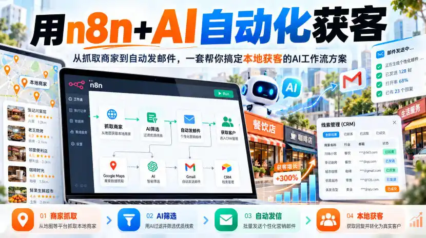 【无水印】用n8n+AI自动化获客，从抓取商家到自动发邮件，一套帮你搞定本地获客的AI工作流方案【原创双语字幕】-北极星资源库