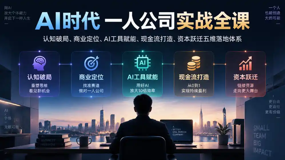 AI时代一人公司实战全课｜认知破局、商业定位、AI工具赋能、现金流打造、资本跃迁五维落地体系-北极星资源库