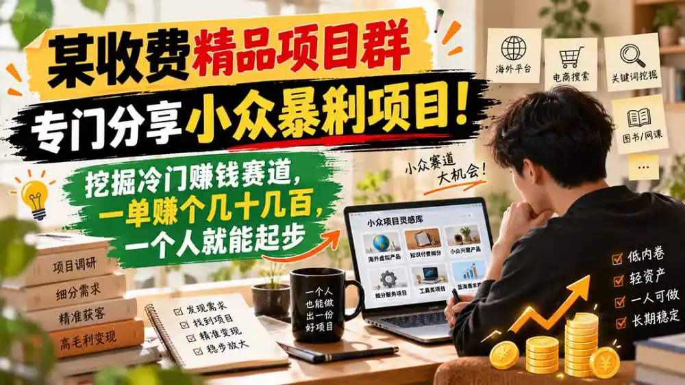 某收费精品项目群，专门分享小众暴俐项目！挖掘冷门赚钱赛道，一单赚个几十几百，一个人就能起步-北极星资源库