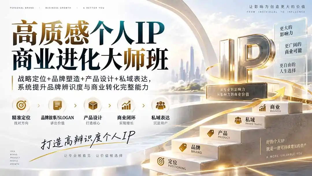 高质感个人IP商业进化大师班：战略定位+品牌塑造+产品设计+私域表达，系统提升品牌辨识度与商业转化完整能力-北极星资源库