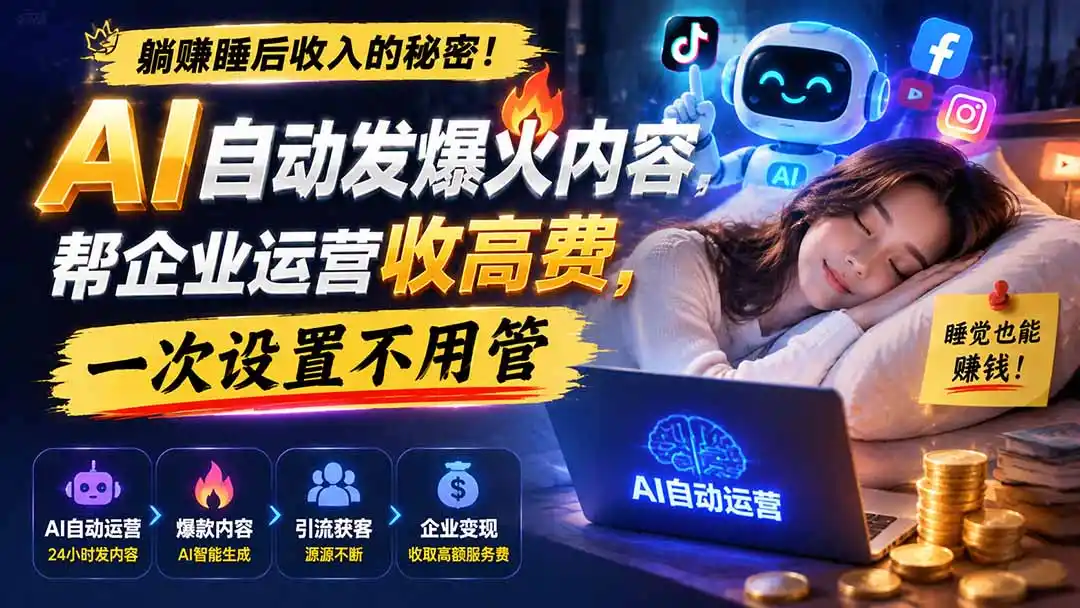躺赚睡后收入的秘密！AI 自动发爆火内容，帮企业运营收高费，一次设置不用管【原创双语字幕】-北极星资源库