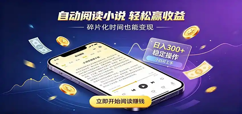 挂机看小说，全程自动运行不费精力，每日稳定赚三百-北极星资源库