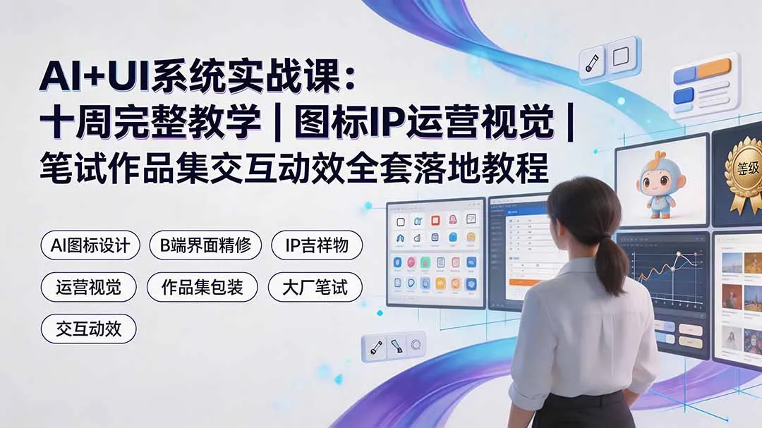 AI+UI系统实战课：十周完整教学｜图标IP运营视觉｜笔试作品集交互动效全套落地教程-北极星资源库
