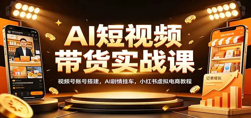AI短视频带货实战课：视频号账号搭建，AI剧情挂车，小红书虚拟电商教程-北极星资源库