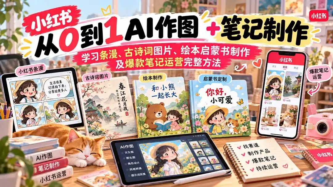 2026小红书AI内容创作从0到1-更新1009：学习条漫、古诗词图片、绘本启蒙书制作及爆款笔记运营完整方法-北极星资源库