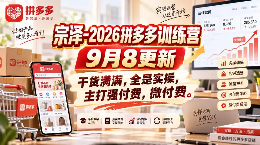 宗泽-2026拼多多训练营9月8更新，干货满满，全是实操，主打强付费，微付费-北极星资源库