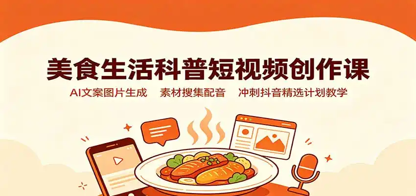 美食生活科普短视频创作课：AI文案图片生成，素材搜集配音，冲刺抖音精选计划教学-北极星资源库