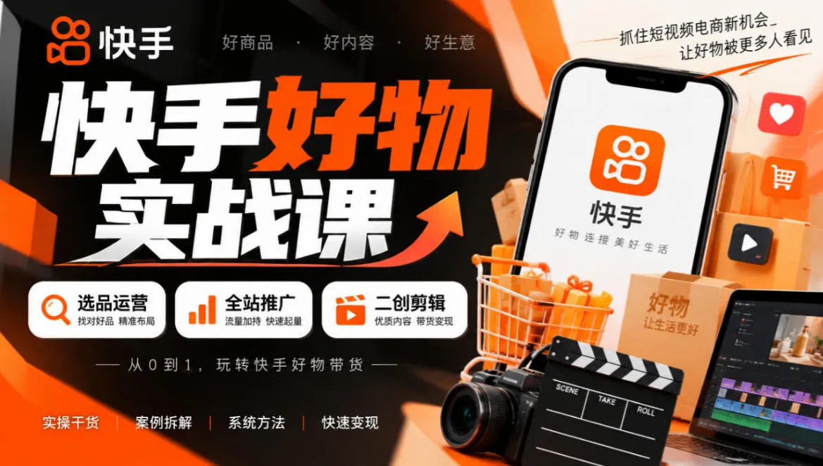 快手好物实战课|选品运营+全站推广+二创剪辑带货变现-北极星资源库