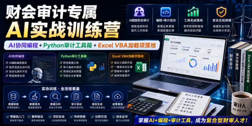 财会审计专属AI实战训练营｜AI协同编程+Python审计工具箱+Excel VBA加载项落地(更新0816)-北极星资源库