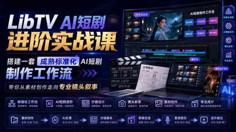 LibTV AI短剧进阶实战课，搭建一套成熟标准化AI短剧制作工作流，带你从素材创作走向专业镜头叙事-北极星资源库