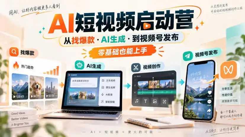 AI短视频启动营，从找爆款·AI生成·到视频号发布，零基础也能上手-北极星资源库