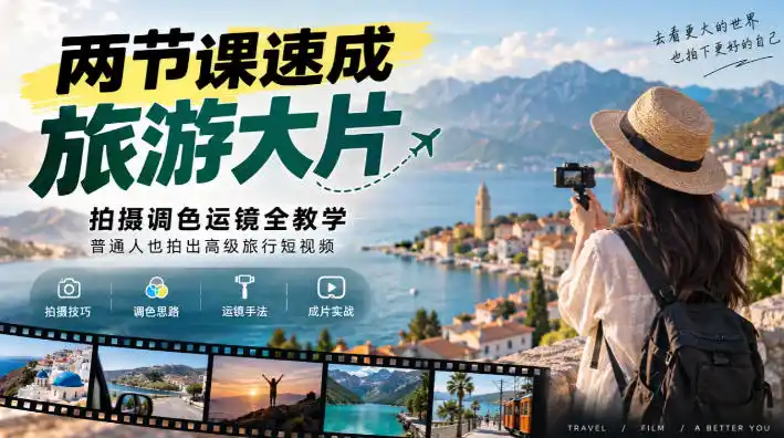 两节课速成旅游大片｜拍摄调色运镜全教学，普通人也拍出高级旅行短视频-北极星资源库