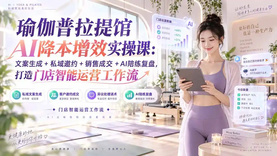 瑜伽普拉提馆AI降本增效实操课：文案生成+私域邀约+销售成交+AI陪练复盘，打造门店智能运营工作流-北极星资源库