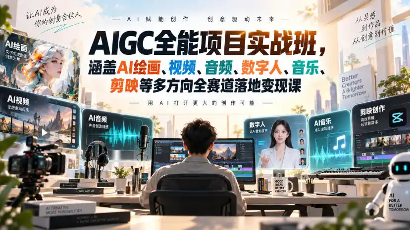 AIGC全能项目实战班，涵盖AI绘画、视频、音频、数字人、音乐、剪映等多方向全赛道落地变现课-北极星资源库