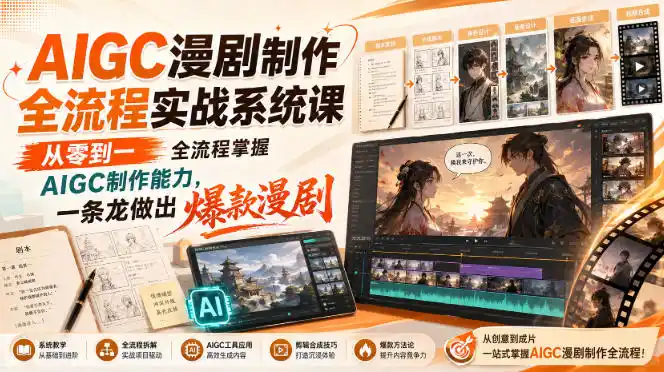 AIGC漫剧制作全流程实战系统课，从零到一全流程掌握AIGC制作能力，一条龙做出爆款漫剧-北极星资源库