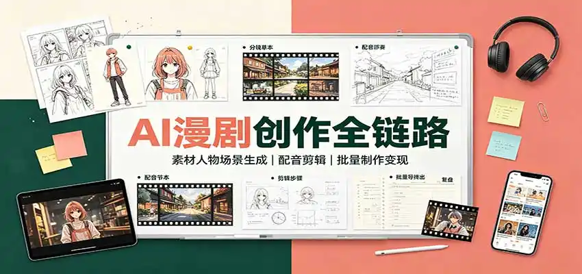 AI漫剧创作全链路：素材人物场景生成，配音剪辑，批量制作变现-北极星资源库
