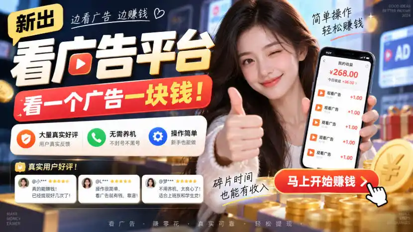 新出看广告平台，看一个广告一块钱，大量真实好评！无需养机、不会黑号，操作简单【揭秘】-北极星资源库