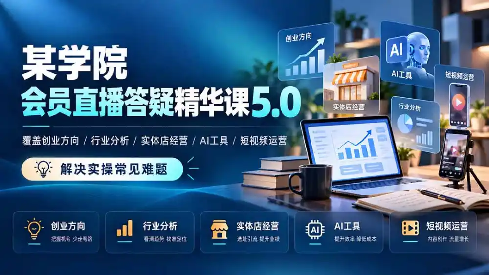 某学院会员直播答疑精华课5.0：覆盖创业方向、行业分析、实体店经营、AI工具和短视频运营，解决实操常见难题！-北极星资源库