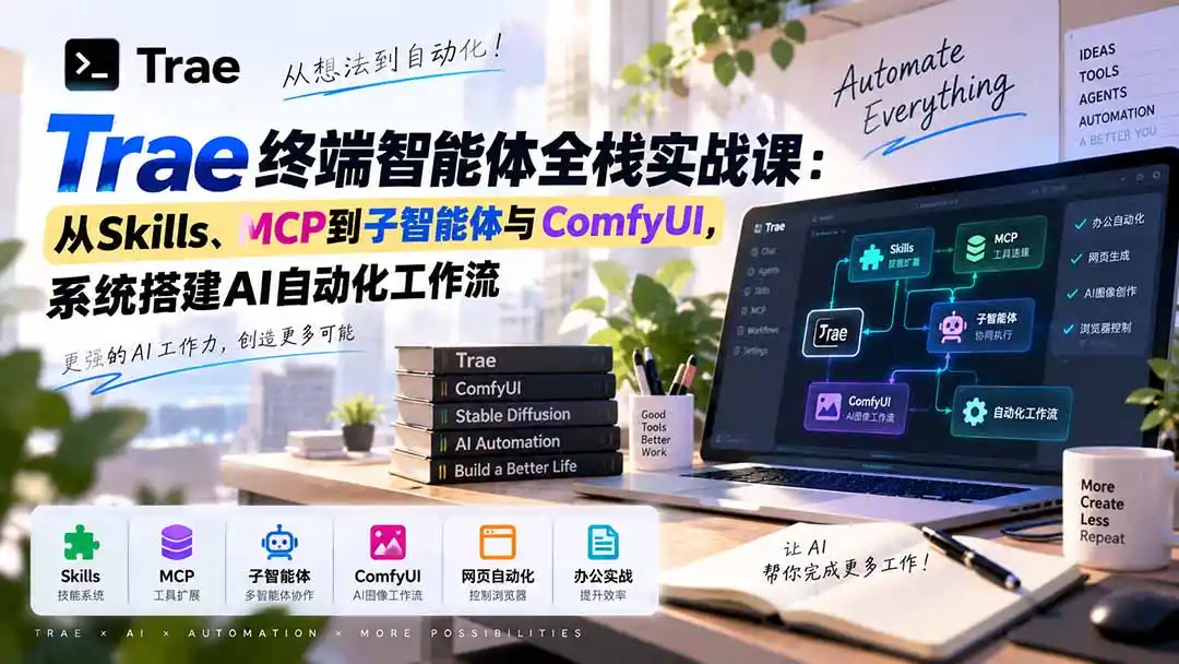 Trae终端智能体全栈实战课：从Skills、MCP到子智能体与ComfyUI，系统搭建AI自动化工作流-北极星资源库