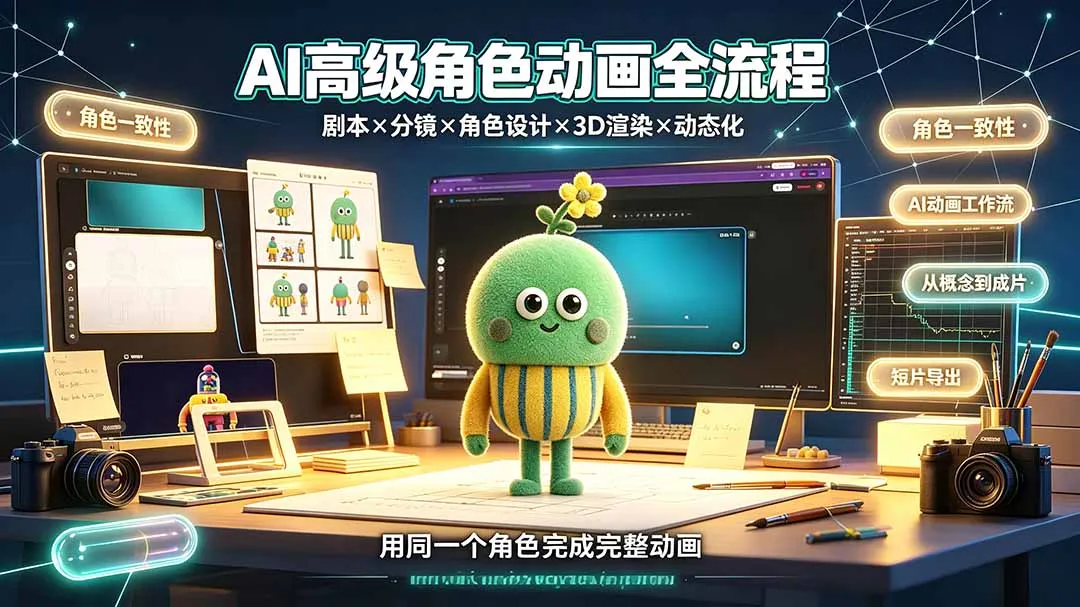 AI高级角色动画全流程：剧本×分镜×角色设计×3D渲染×动态化，从概念到成片一站式教学-北极星资源库