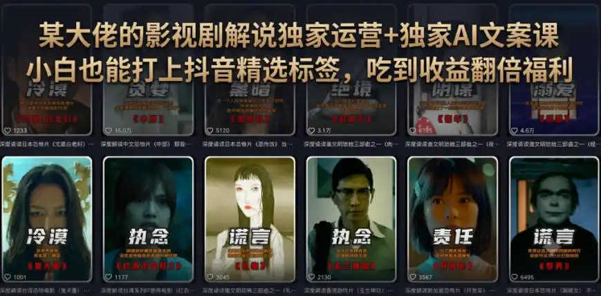 某大佬的影视剧解说独家运营+独家AI文案课，小白0粉丝也能快速打上抖音精选标签、吃到收益翻倍福利-北极星资源库