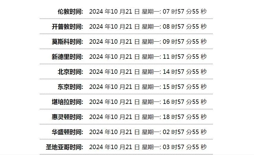 世界时间单页网站HTML源码-北极星资源库