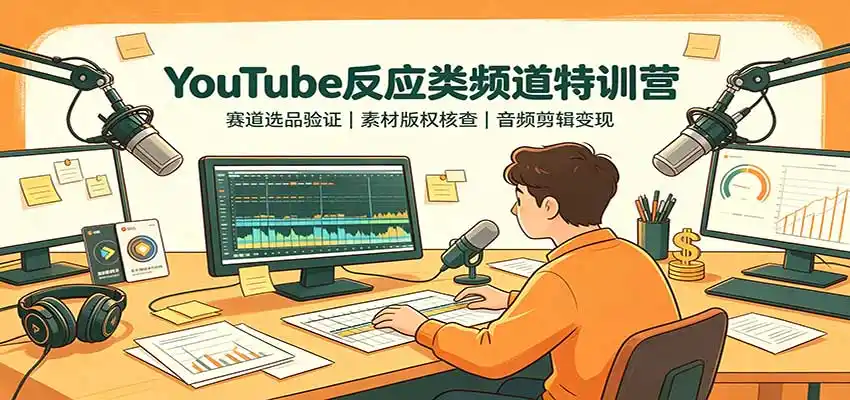YouTube反应类频道特训营：赛道选品验证，素材版权核查，音频剪辑变现-北极星资源库