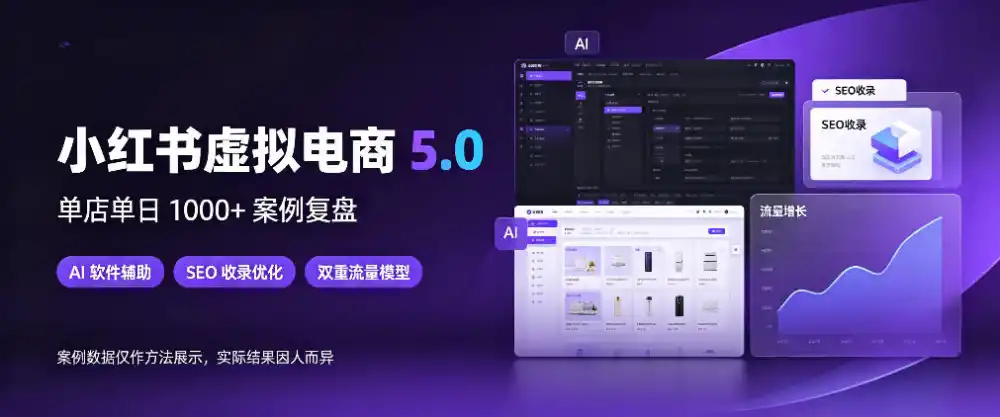 小红书虚拟电商5.0，单店单日1000+，AI软件+SEO收录，双重流量稳定出单【揭秘】-北极星资源库