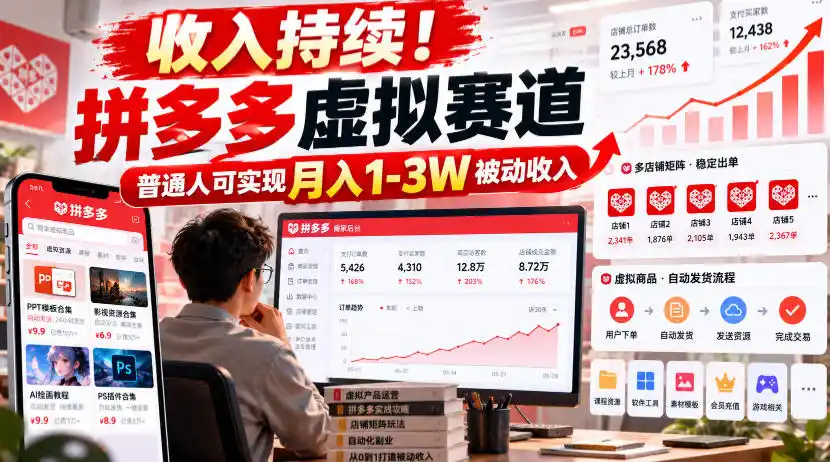 收入持续！拼多多虚拟赛道，普通人可实现月入1-3 W被动收入【揭秘】-北极星资源库