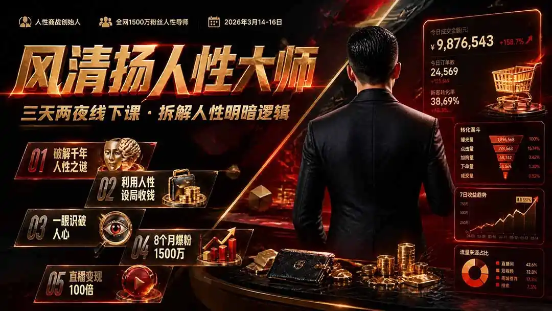 风清扬人性大师-三天两夜3月14-16线下课2026年｜拆解人性明暗逻辑，识人避坑，千万粉涨粉+直播百倍变现实战教学-北极星资源库