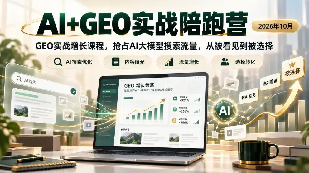 AI+GEO实战陪跑营2026年10月，GEO实战增长课程，抢占AI大模型搜索流量，从被看见到被选择-北极星资源库