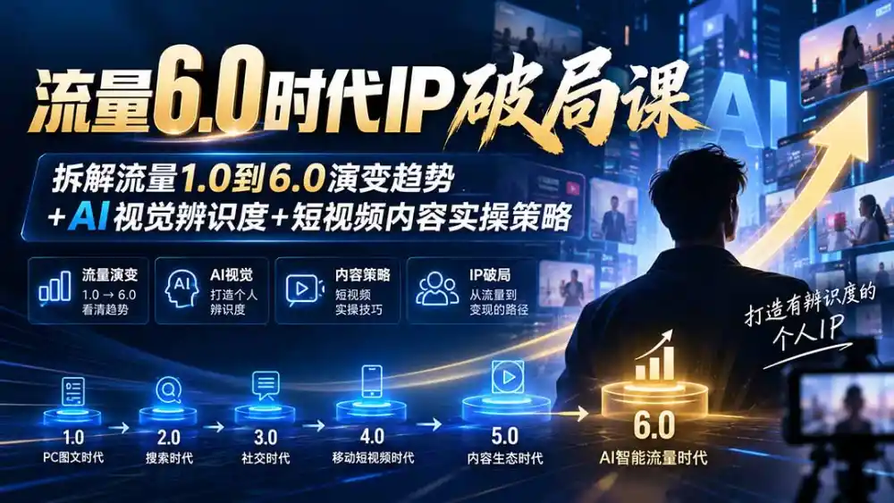 流量6.0时代IP破局课-更新:拆解流量1.0到6.0演变趋势+AI视觉辨识度+短视频内容实操策略-北极星资源库