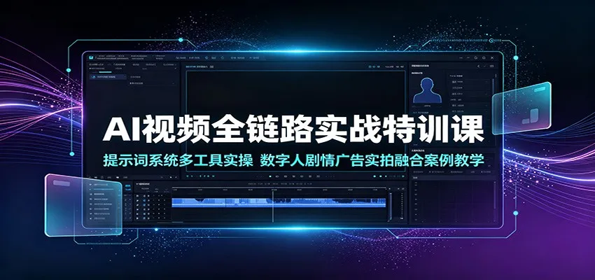 AI视频全链路实战特训课:提示词系统多工具实操,数字人剧情广告实拍融合案例教学-北极星资源库
