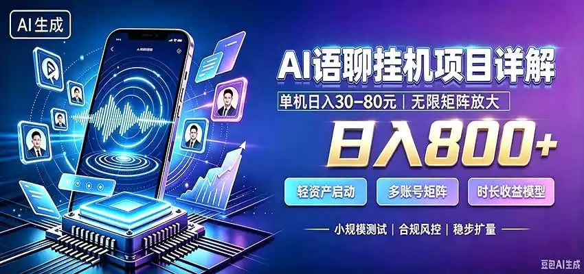 AI语聊挂机，日入800+，适用个人副业，工作室矩阵操作-北极星资源库