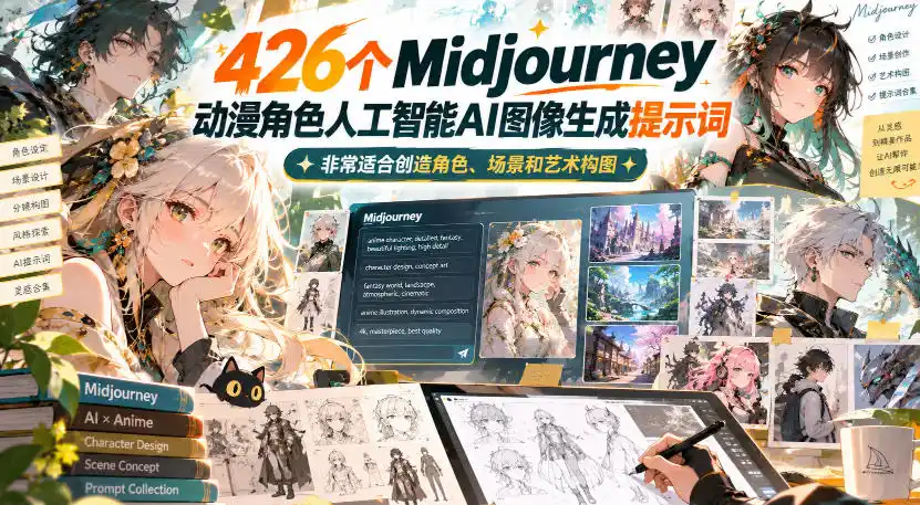 426个Midjourney动漫角色人工智能AI图像生成提示词，非常适合创造角色、场景和艺术构图-北极星资源库