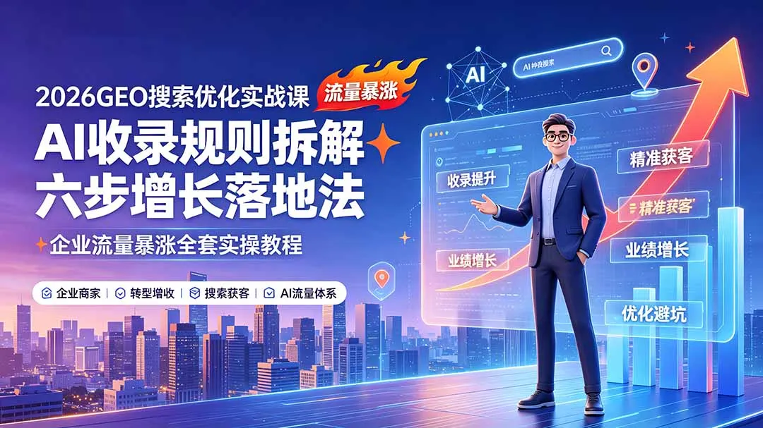 2026GEO搜索优化实战课：AI收录规则拆解｜六步增长落地法｜企业流量暴涨全套实操教程-北极星资源库