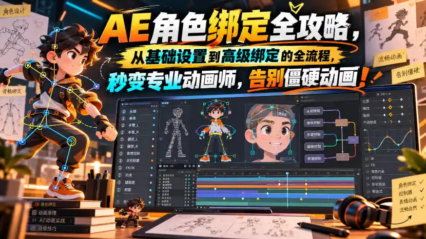 【无水印】AE角色绑定全攻略,从基础设置到高级绑定的全流程,秒变专业动画师,告别僵硬动画!【原创双语字幕】