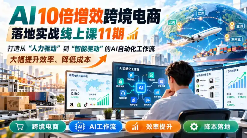 AI 10倍增效跨境电商落地实战线上课11期，打造从人力驱动到智能驱动的AI自动化工作流，大幅提升效率、降低成本-北极星资源库