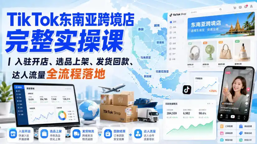 TikTok东南亚跨境店完整实操课｜入驻开店、选品上架、发货回款、达人流量全流程落地-北极星资源库
