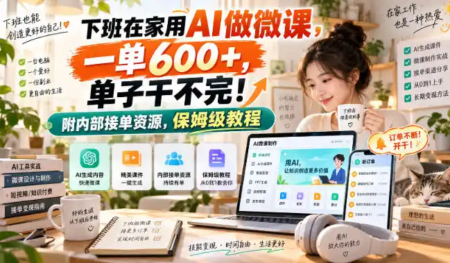 下班在家用AI做微课，一单600+，单子干不完！附内部接单资源，保姆级教程【揭秘】-北极星资源库