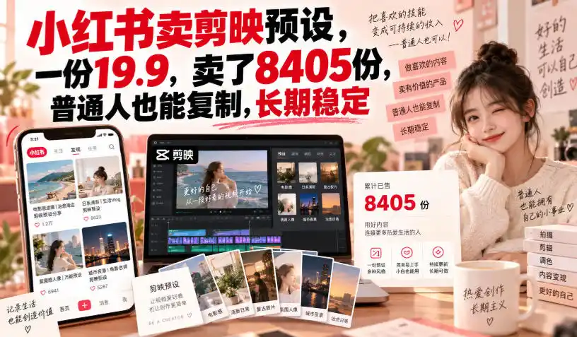 小红书卖剪映预设,一份19.9,卖了8405份,普通人也能复制,长期稳定-北极星资源库